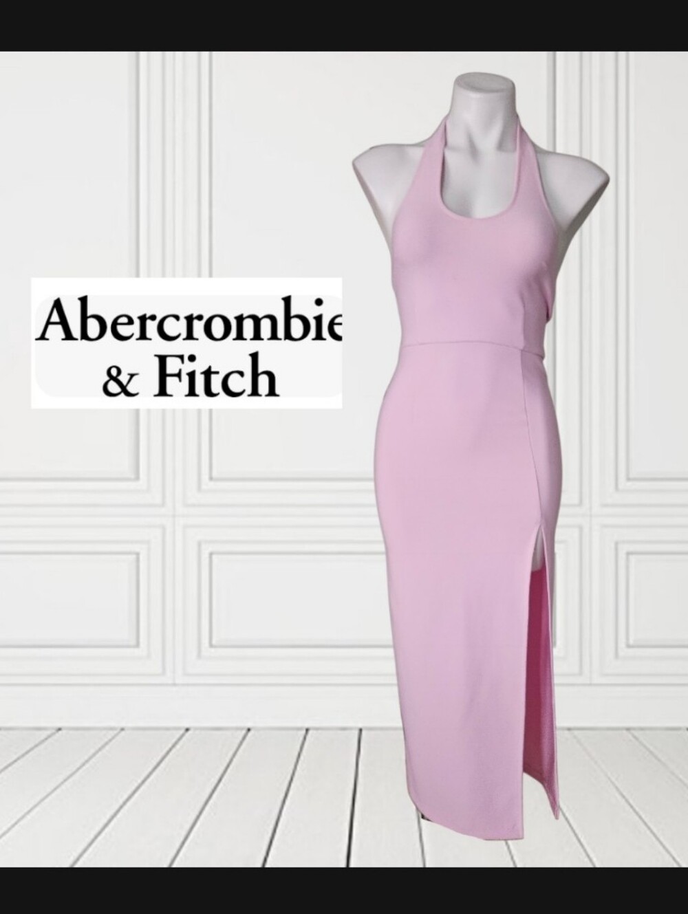 Abercrombie & Fitch Light Pink Halter Midi Dress with Side Slit XS